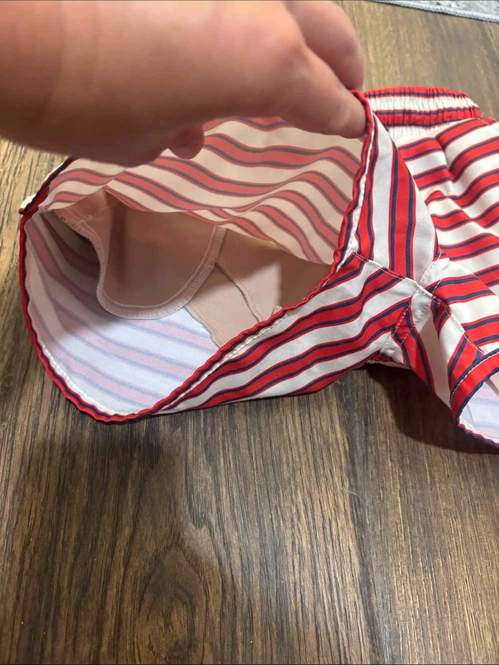 Kortni Jeane Red and White Striped Kids Swim Trunks